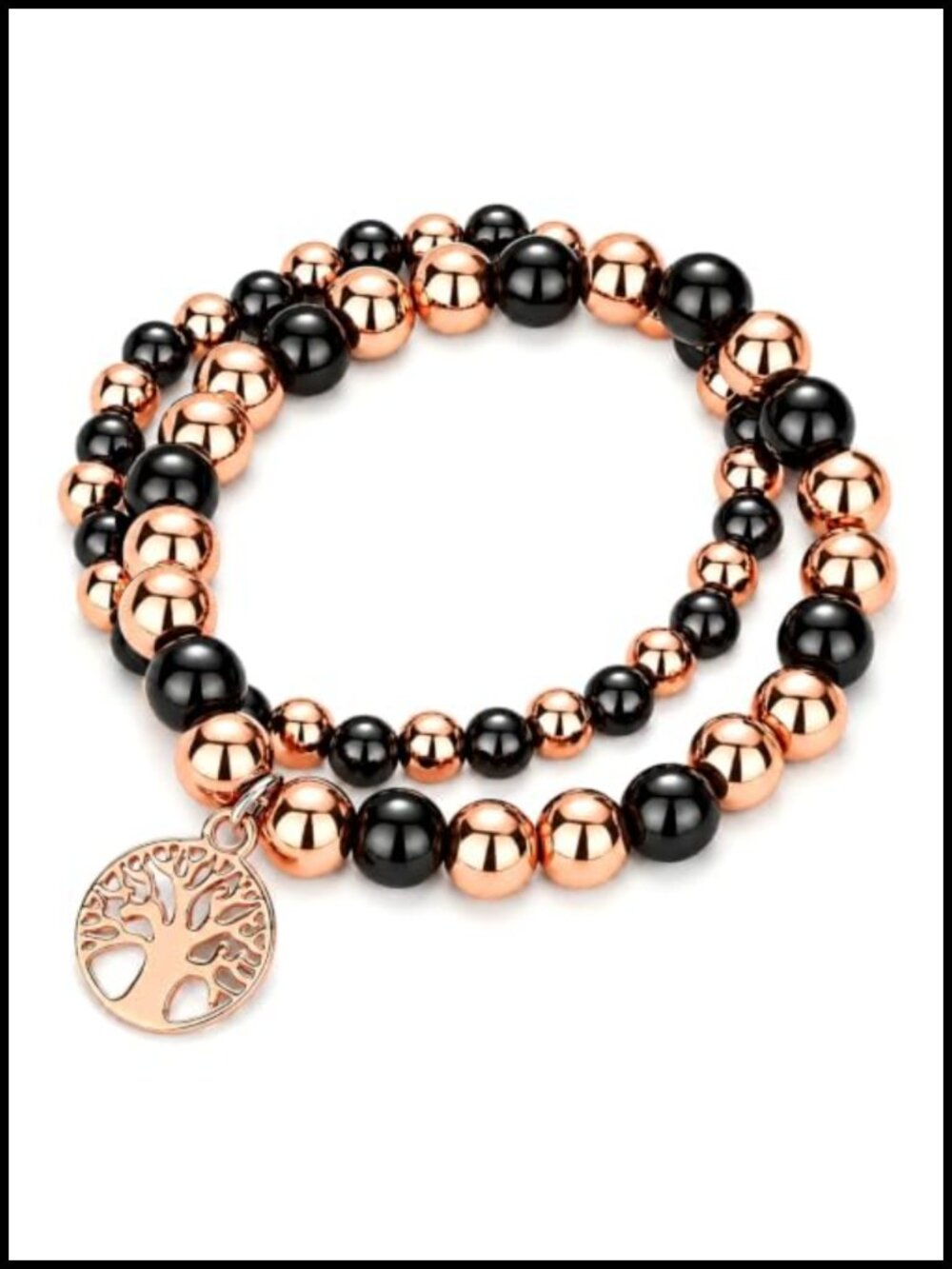 Pure Copper Beaded Bracelet with Hematite Stones and Tree of Life Charm